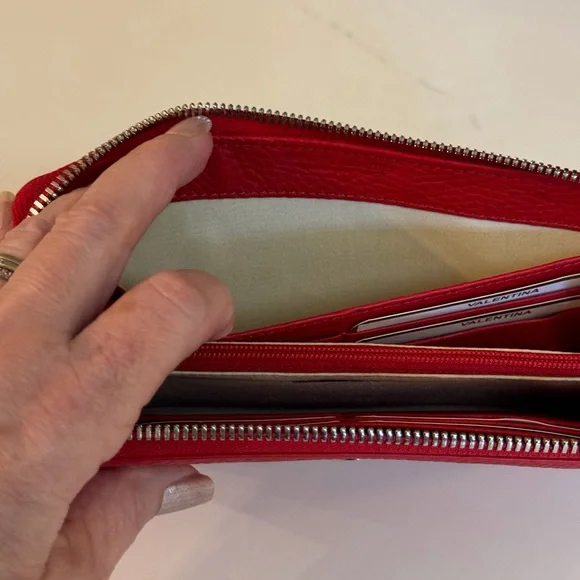 ❤️ NWOT VALENTINA ZIP AROUND RED LEATHER WALLET! - Picture 9 of 10